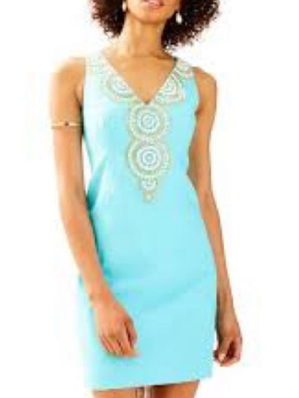 Lilly Pulitzer Gabby shift dress Beaded V-Neck Light Blue preppy costal sz 4